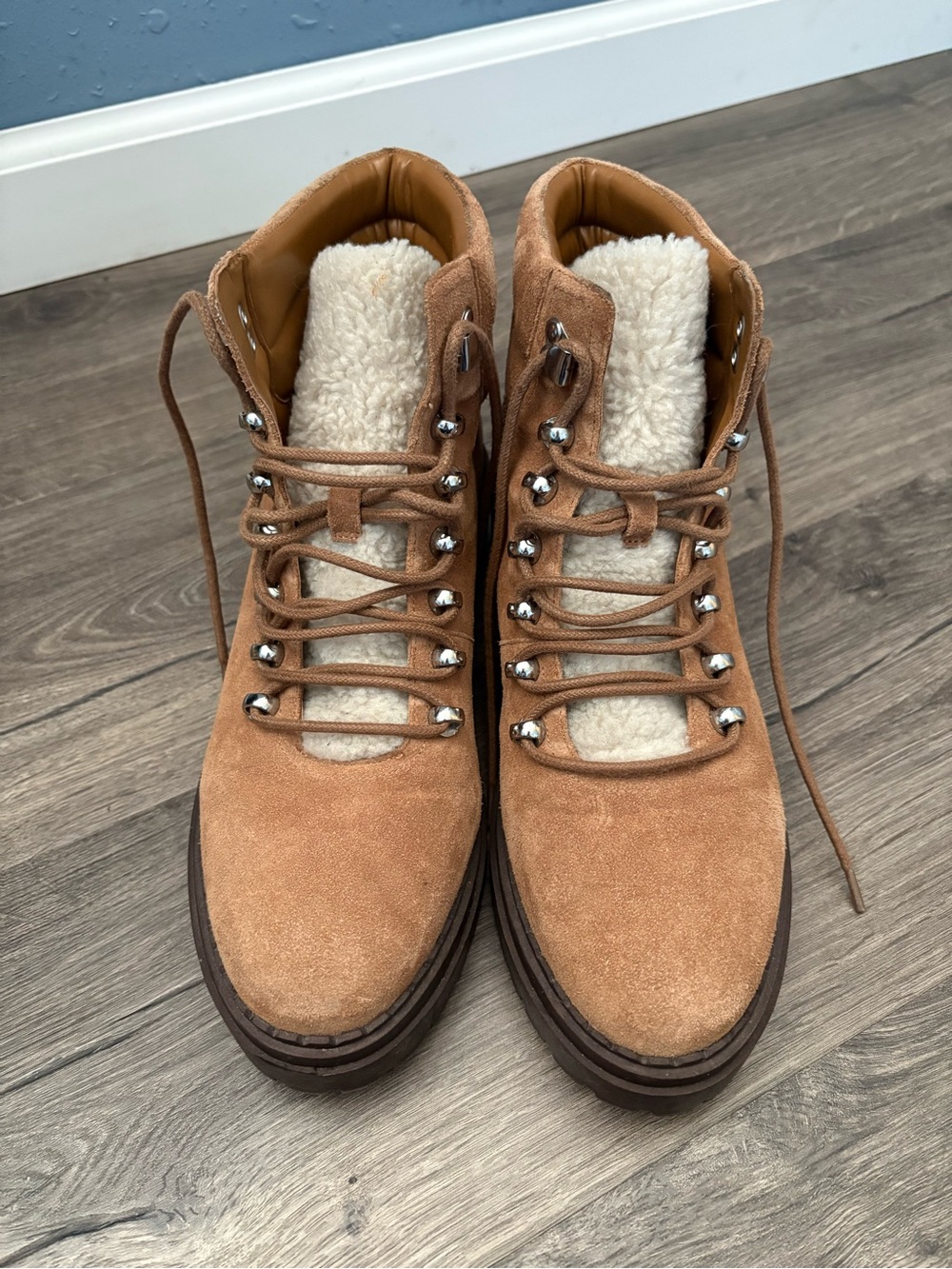 Marc Fisher Suede Lace-Up Ankle Boots in Camel Brown
